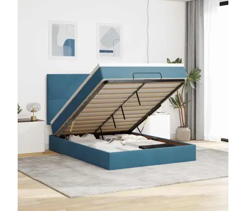 Osmaņu Gulta Ar Matračiem & Leds, Tumši Zils, 140X190Cm, Samts Vidaxl