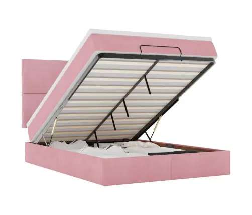 Osmanų Lova Su Čiužiniais Ir Led Rožinė 140X190Cm Velvet