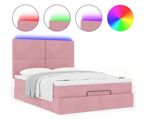 Osmanų Lova Su Čiužiniais Ir Led Rožinė 140X190Cm Velvet