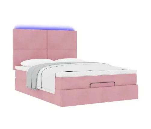 Osmanų Lova Su Čiužiniais Ir Led Rožinė 140X190Cm Velvet