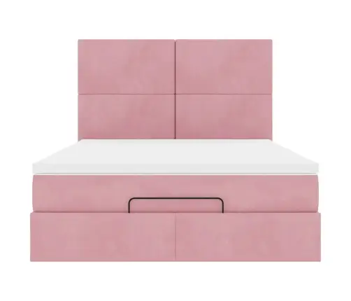 Osmanų Lova Su Čiužiniais Ir Led Rožinė 140X190Cm Velvet