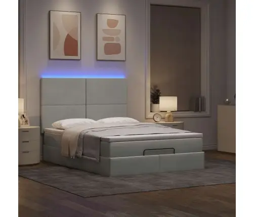 Osmaņu Gulta Ar Matračiem & Leds, Gaiši Pelēks, 140X200Cm Samts Vidaxl