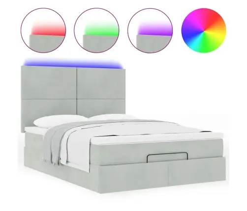 Osmaņu Gulta Ar Matračiem & Leds, Gaiši Pelēks, 140X200Cm Samts Vidaxl