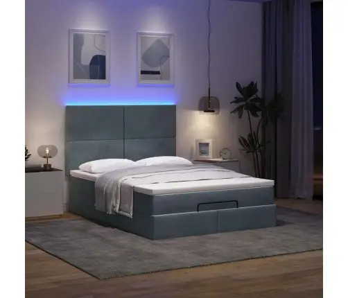 Osmaņu Gulta Ar Matračiem & Leds, Tumši Pelēks, 140X200Cm Samts Vidaxl