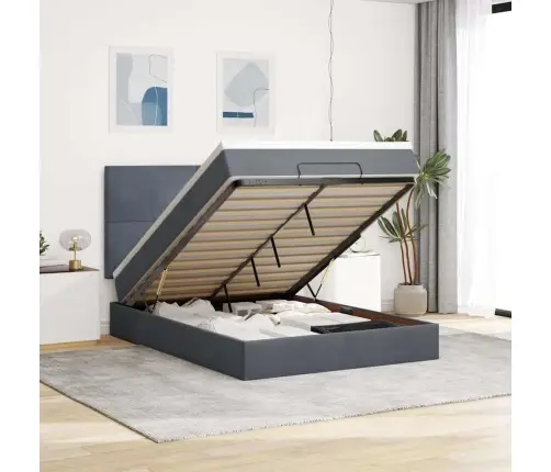 Osmaņu Gulta Ar Matračiem & Leds, Tumši Pelēks, 140X200Cm Samts Vidaxl