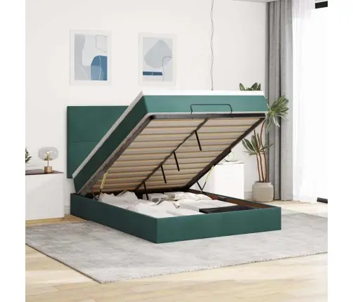 Osmaņu Gulta Ar Matračiem & Leds, Tumši Zaļš, 140X200Cm, Samts Vidaxl