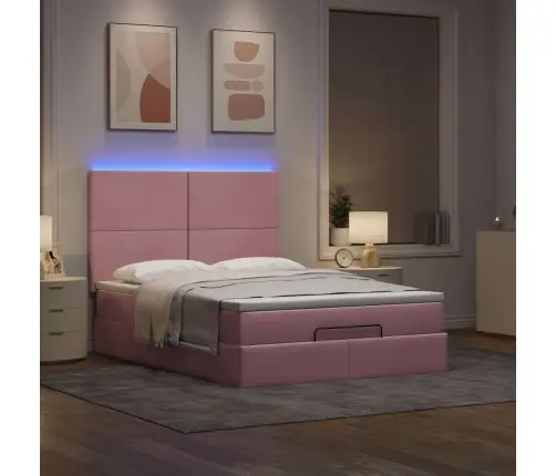 Osmaņu Gulta Ar Matračiem & Leds, Rozā, 140X200Cm, Samts Vidaxl