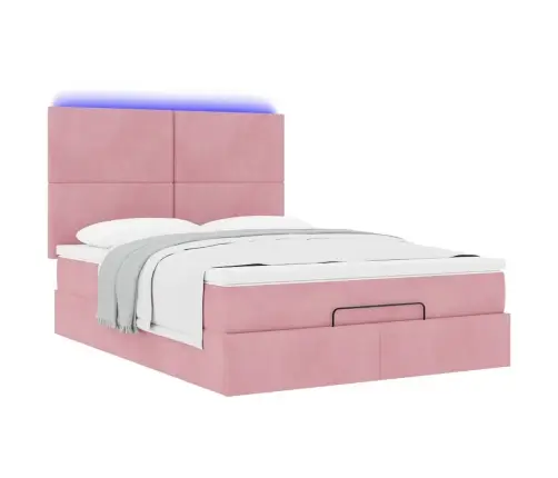 Osmaņu Gulta Ar Matračiem & Leds, Rozā, 140X200Cm, Samts Vidaxl
