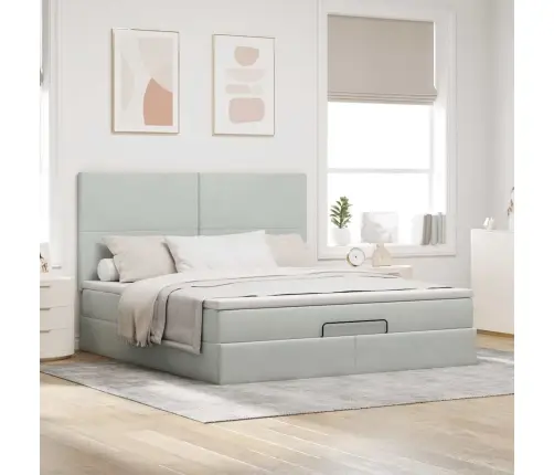 Osmanų Lovos Rėmas Su Čiužiniais, Pilkas, 160X200cm Aksomas