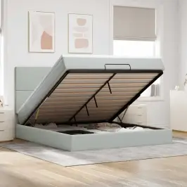 Ottomani Voodiraam Madratsitega, Helehall, 160X200 cm Samet