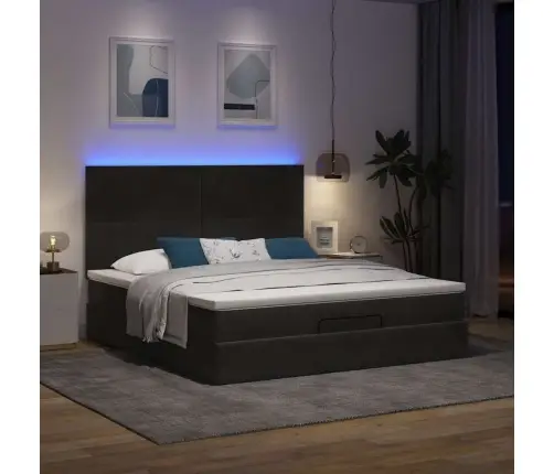 Ottomani Voodiraam Madratsitega, Must, 160X200 cm Samet