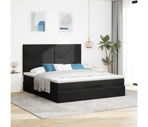 Ottomani Voodiraam Madratsitega, Must, 160X200 cm Samet