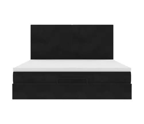 Ottomani Voodiraam Madratsitega, Must, 160X200 cm Samet