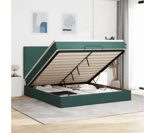 Osmanų Lovos Rėmas Su Čiužiniais, Žalias, 160X200cm Aksomas