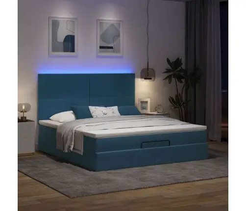 Osmaņu Gultas Rāmis Ar Matračiem Tumši Zils 160X200Cm Audums Vidaxl
