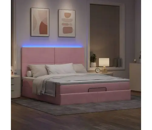Osmaņu Gultas Rāmis Ar Matračiem Rozā 160X200Cm Audums Vidaxl