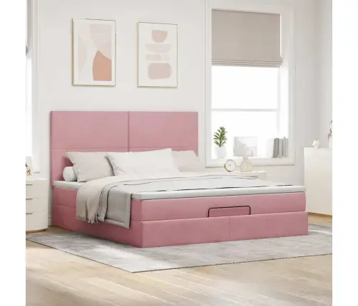 Osmaņu Gultas Rāmis Ar Matračiem Rozā 160X200Cm Audums Vidaxl