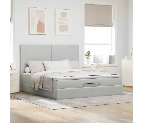 Osmanų Lovos Rėmas Su Čiužiniais, Pilkas, 180X200cm Aksomas