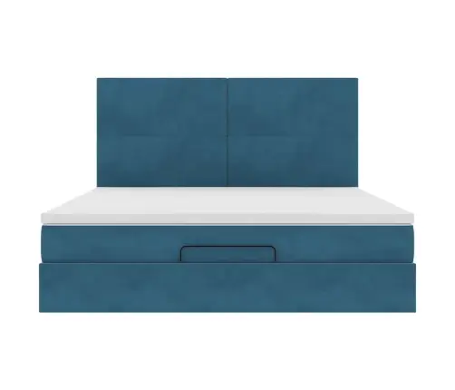 Osmanų Lovos Rėmas Su Čiužiniais, Mėlynas, 180X200cm Aksomas
