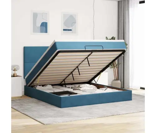 Osmanų Lovos Rėmas Su Čiužiniais, Mėlynas, 180X200cm Aksomas