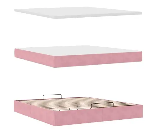 Osmaņu Gultas Rāmis Ar Matračiem Rozā 180X200Cm Audums Vidaxl