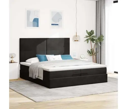 Osmaņu Gultas Rāmis Ar Matračiem Melns 200X200Cm Audums Vidaxl