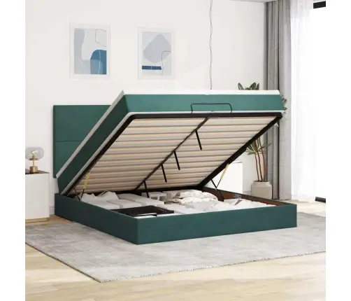 Osmaņu Gultas Rāmis Ar Matračiem Tumši Zaļš 200X200Cm Audums Vidaxl