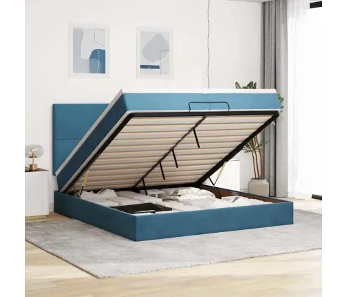 Osmaņu Gultas Rāmis Ar Matračiem Tumši Zils 200X200Cm Audums Vidaxl