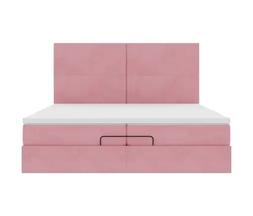 Osmaņu Gultas Rāmis Ar Matračiem Rozā 200X200Cm Audums Vidaxl