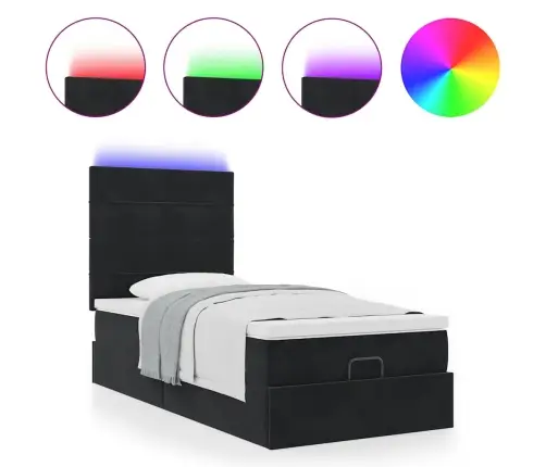 Osmanų Lovos Rėmas Su Čiužiniais, Juodas, 80X200cm Aksomas