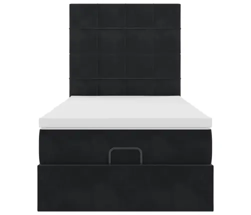 Osmanų Lovos Rėmas Su Čiužiniais, Juodas, 80X200cm Aksomas