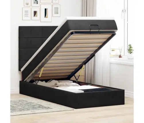 Osmanų Lovos Rėmas Su Čiužiniais, Juodas, 80X200cm Aksomas