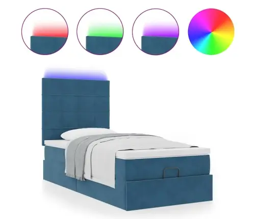 Osmanų Lovos Rėmas Su Čiužiniais, Mėlynas, 80X200cm Aksomas