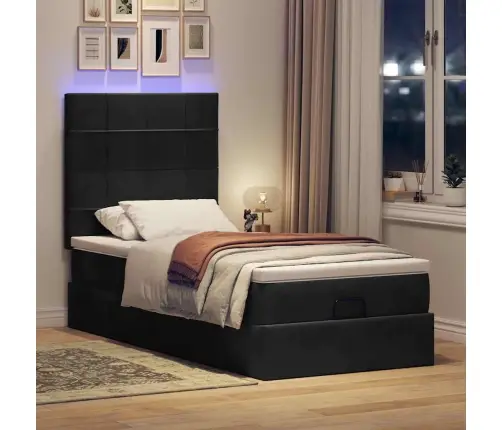 Ottomani Voodiraam Madratsitega, Must, 90X190 cm Samet