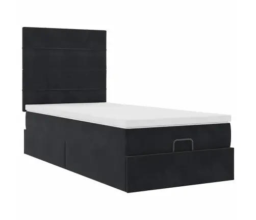 Ottomani Voodiraam Madratsitega, Must, 90X190 cm Samet