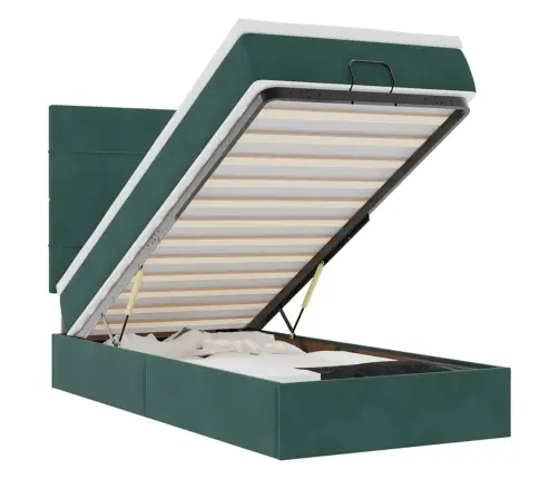 Osmanų Lovos Rėmas Su Čiužiniais, Žalias, 90X190cm Aksomas