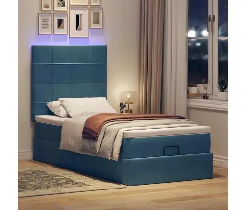 Osmanų Lovos Rėmas Su Čiužiniais, Mėlynas, 90X200cm Aksomas