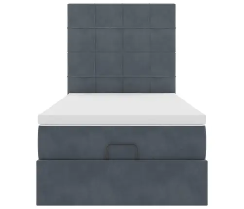 Ottomani Voodiraam Madratsitega, Tumehall, 100X200 cm Samet