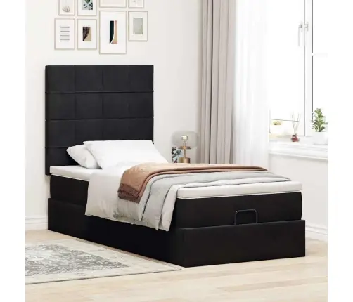 Osmaņu Gultas Rāmis Ar Matračiem Melns 100X200Cm Samts Vidaxl