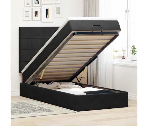 Osmaņu Gultas Rāmis Ar Matračiem Melns 100X200Cm Samts Vidaxl