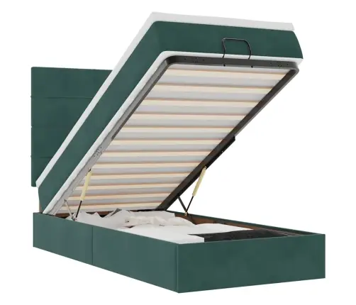 Ottomani Voodiraam Madratsitega, Tumeroheline, 100X200cm Samet