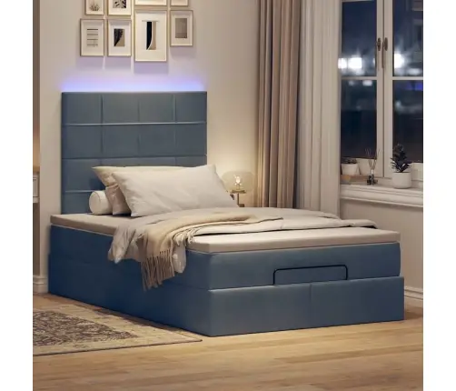 Ottomani Voodiraam Madratsitega, Tumehall, 120X190 cm Samet