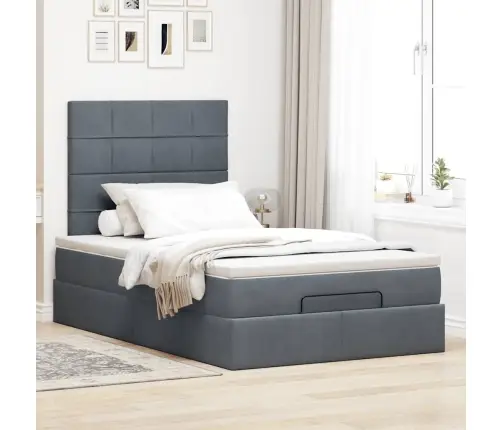Ottomani Voodiraam Madratsitega, Tumehall, 120X190 cm Samet