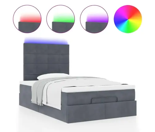 Ottomani Voodiraam Madratsitega, Tumehall, 120X190 cm Samet