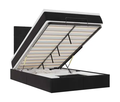 Ottomani Voodiraam Madratsitega, Must, 120X190 cm Samet