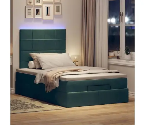 Osmaņu Gultas Rāmis Ar Matračiem Tumši Zaļš 120X190Cm Samts Vidaxl