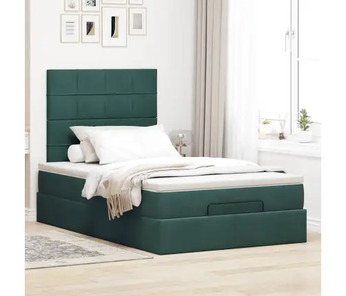 Osmaņu Gultas Rāmis Ar Matračiem Tumši Zaļš 120X190Cm Samts Vidaxl