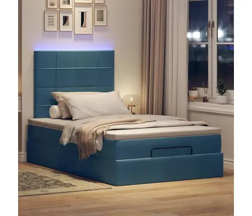 Osmanų Lovos Rėmas Su Čiužiniais, Mėlynas, 120X190 cm Aksomas