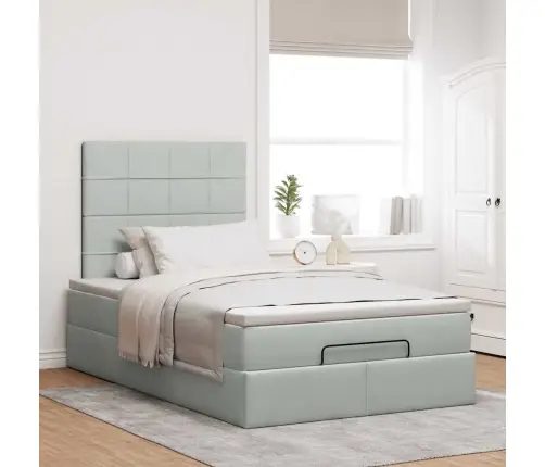 Ottomani Voodiraam Madratsitega, Helehall, 120X200cm Samet