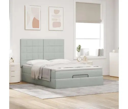 Osmaņu Gulta Ar Matračiem & Leds, Gaiši Pelēks, 140X190Cm Samts Vidaxl